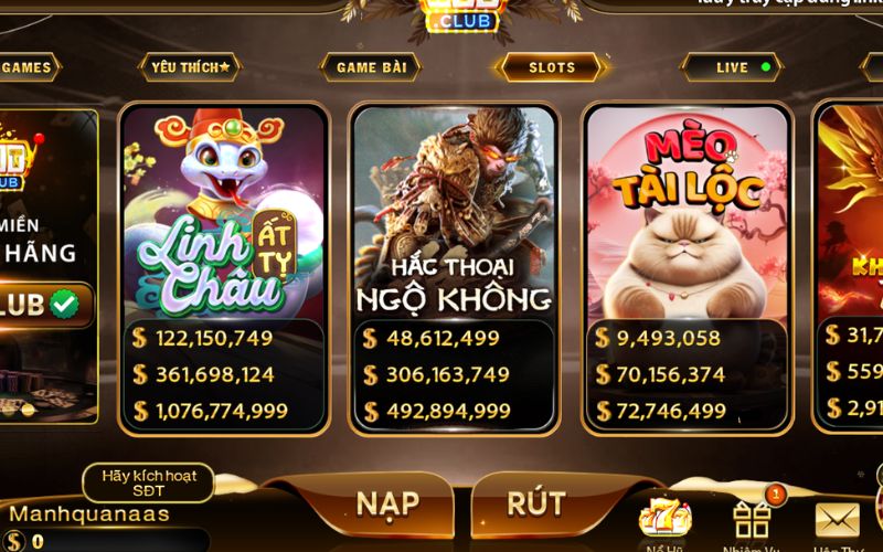 Kho game nổ hũ đa chủ đề như Mèo Tài Lộc, Ngộ Không tại Hit Club