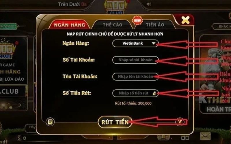 Hệ thống rút tiền tự động Hitclub dành cho người chơi