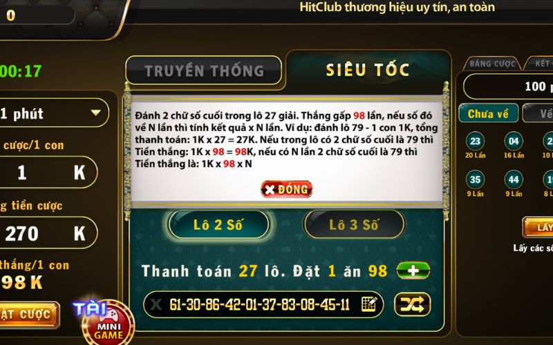 giao diện xổ số hit club siêu tốc